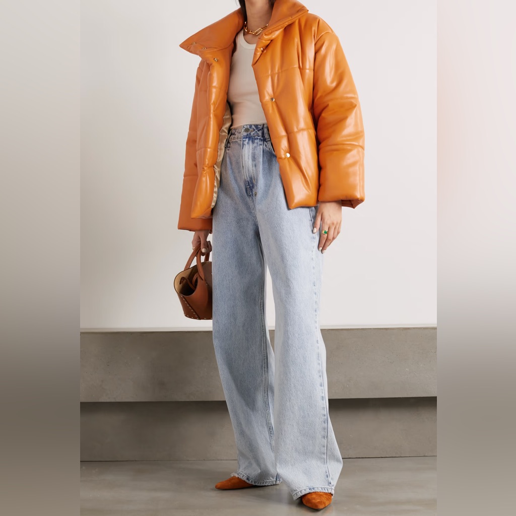 Nwt Nanushka Hide Quilted Padded Vegan Leather Jacket I Orange